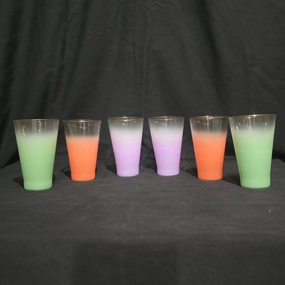 Vtg Blendo West Virginia Glass Specialty Pitcher Turquoise w 6x Flat Tumblers - Picture 6 of 8